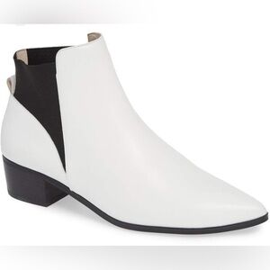 Halogen Skylar White Leather Pointy Toe Bootie. Black elastic ankle inserts. 7